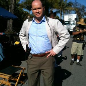 Andrew Thacher on the set of CSI: Miami in Long Beach