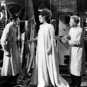 Still of Elsa Lanchester Colin Clive and Ernest Thesiger in Bride of Frankenstein 1935