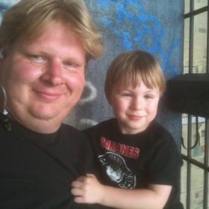Kai Thorup and son Dax on the set of 