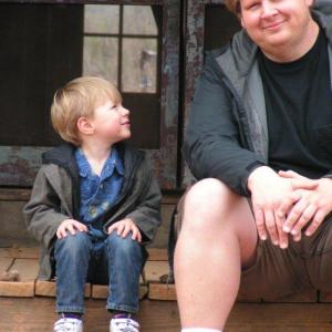 Kai Thorup and his son Dax on the set of Lawless