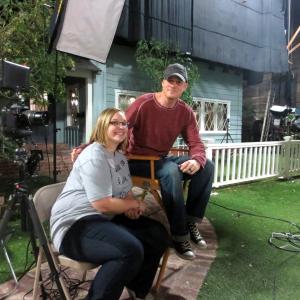 Sean Tiedeman and Krystle-Dawn Willing filming interviews for 30 Years of Garbage: The Garbage Pail Kids Story on the set of The Goldbergs. (Sony Pictures Studios)