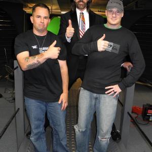 Richie Knucklez left Billy Mitchell center and Sean Tiedeman during filming at Chapman Studios The King of Arcades 2014