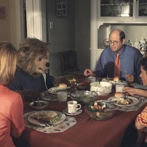 Beary center left breaks bread with his overbearing family  his mother Meagen Fay left father Stephen Tobolowsky center right and brother Dex Eli Marienthal right