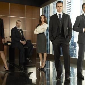 Still of Rick Hoffman Gabriel Macht Gina Torres Patrick J Adams and Meghan Markle in Suits 2011