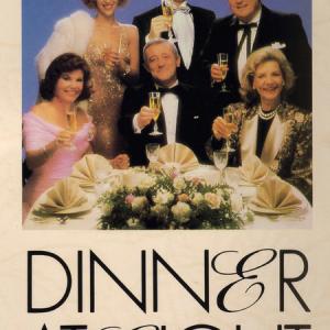 From the left (seated) Marsha Mason, John Mahoney, Lauren Bacall, (standing) Ellen Greene, Harry Hamlin and Charles Durning invite you to Dinner at Eight. don't be late!