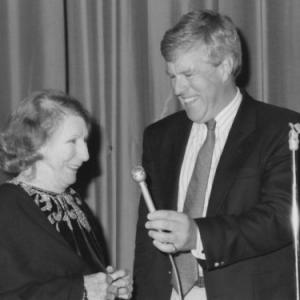 Dame Judith Anderson the original Mrs Danvers interviewed at the 1991 Santa Barbara Int Film Festival by fellow board member Christopher Toyne also representing the du Maurier family