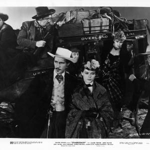 Still of John Wayne John Carradine George Bancroft Andy Devine Donald Meek and Claire Trevor in Stagecoach 1939