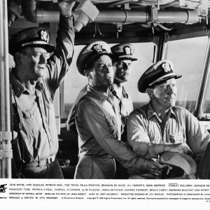 Still of John Wayne Burgess Meredith and Tom Tryon in In Harms Way 1965