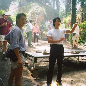 Giving out instructions to crew members in Malaysian jungle set