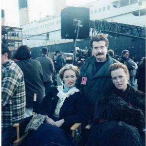 Liam Tuohy with fellow actors Camilla Overbye Roos  Linda Kerns in front of Titanic