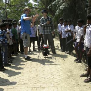 Setting up an octocopter shot with Dionys Frei from Dedicam. Bali Island School, India.