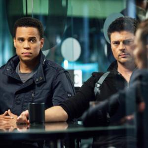 Still of Lili Taylor, Karl Urban and Michael Ealy in Almost Human (2013)