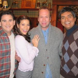 Valente Rodriguez Constance Marie Vern Urich and George Lopez on the set of THE GEORGE LOPEZ SHOW October 2004