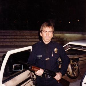 Officer Conklin on set of Dragnet 1987