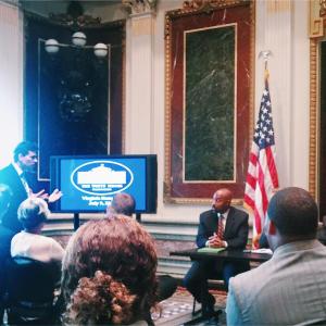 Andres Useche speaks at the White House