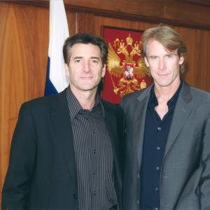 Bob Van Ronkel and director Michael Bay in Moscow Russia