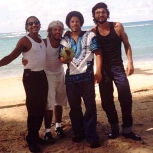 Photo of Giancarlo Esposito, Michael Irby, Nelson Vasquez and Benjamin Bratt in PINERO. Filmed in Puerto Rico