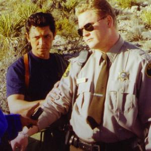 Adam Vernier on the set of ROUTE 666 with Lou Diamond Phillips