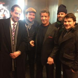 Brian Vincent Kelly at opening of Rocky with Sylvester Stallone and best friends and Juilliard alums Dallas Roberts Haynes Thigpen and Danny Mastrogiorgio who plays Paulie in Rocky on Broadway