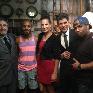 Lou Volpe with director Justin Chambers (I), Lisa Roumain, Andy Martinez and producer William Alexander IV on the set of Justin Chambers' new film 