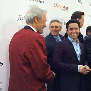 Lou Volpe, Clint Eastwood & John Lloyd Young on red carpet for the Jersey Boys movie premiere.