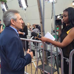 Lou Volpe being interviewed on red carpet for the Jersey Boys movie premiere.