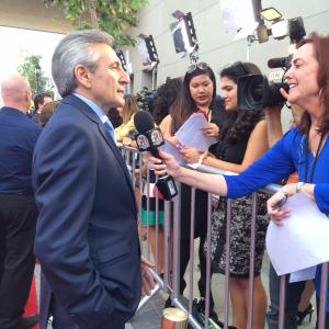 Lou Volpe being interviewed on red carpet for the Jersey Boys movie premiere