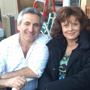 Susan Sarandon and Lou Volpe on the set of The Meddler