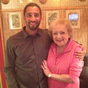 Justin Wade and Betty White on the set of 