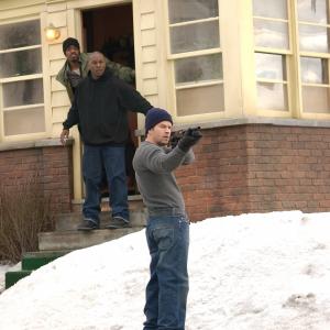 Still of Mark Wahlberg, André Benjamin and Tyrese Gibson in Four Brothers (2005)