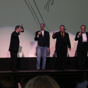 Producer John Walker introducing THE INCREDIBLES at the PIXAR wrap party screening with Steve Jobs John Lasseter and Brad Bird