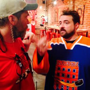 Jude S Walko discusses a shot with Kevin Smith on the set of Epic Meal Empire May 2014