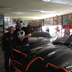 Jude S Walko with legendary Hollywood custom car King George Barris at Barris Kustom Industries in North Hollywood California USA