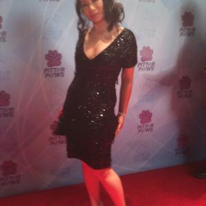 Still photograph of Linda Wang at Paws for Cause gala Dress by Designer LWren Scott
