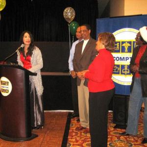 Los Angeles CA  Linda Wang left the recipient of the yearly Goodwill Award at the 56th Annual Compton Christmas parade dinner event with Compton Citys officials