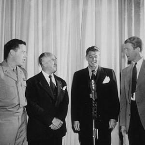 Ronald Reagan with Lt. Col. Johnny Meyers (L), Lt. Col. Jack Warner and Col. James Stewart (R) C. 1942