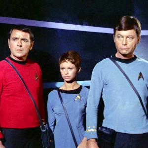 Still of James Doohan, DeForest Kelley and Beverly Washburn in Star Trek (1966)