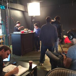 Craig Watkinson center with Todd Lanker and director Larry Litton on the set of Just Us Guys 2014
