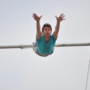 Craig Watkinson doing flying trapeze in Santa Monica, CA, 2013.