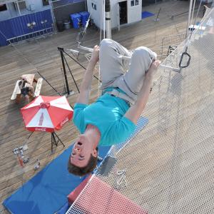 Craig Watkinson doing the flying trapeze in Santa Monica CA 2013