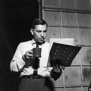 Jack Webb Reading script on set 1953 Dragnet 00681012
