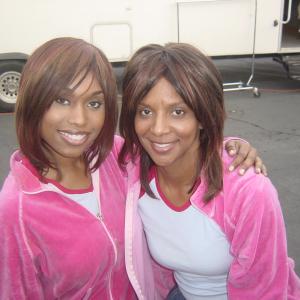 Angel Cromwell and Stunt Coordinator April Weeden on the set of 