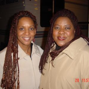 Stunt woman April Weeden and Loretta Devine on the set of 