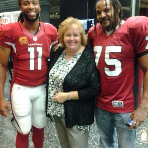 Verizon Wireless commercial Tracy Weisert shooting with NFLer Larry Fitzgerald and his standin Cjon Saulsberry Both great! July 2014