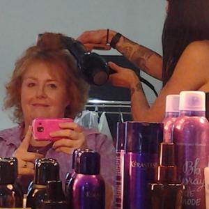 Tracy Weisert in the MakeUp  Hair chair on the General ElectricJeff Goldblum commercial in August 2014 in Hollywood I LOVE being here! It means Im WORKING!
