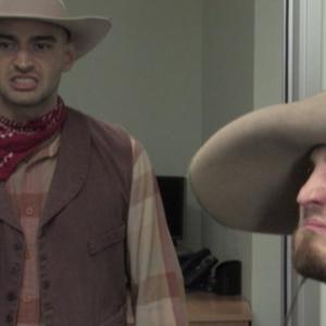 Two cowboys Christian Monzon left  Jason Weissbrod right up to no good in Clocking Out