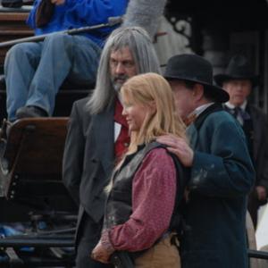 Behind the Scenes  Renee OConnor as Little Jack Bill McKinney as Victor Burnett Rance Howard as Sheriff Parker and Dean Teaster as Digger the Undertaker and Director set up a scene on the set of Ghost Town The Movie filmed in Maggie Valley North Carolina at Ghost Town in the Sky November 2006