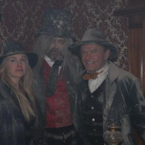 Renee OConner as Little Jack and Director Dean Teaster as Digger the Undertaker and Bill McKinney as Victor Burnette on the set of Ghost Town The Movie Maggie Valley North Carolina at Ghost Town in the Sky