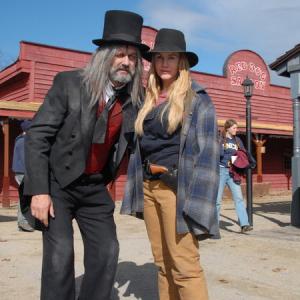 Director Dean Teaster as Digger the Undertaker with Renee OConner as Little Jack on the set of Ghost Town The Movie 2006 Maggie Valley North Carolina Ghost Town in the Sky