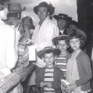 Clu Gulager visits Ghost Town in the Sky in 1963 Maggie Valley NC Wild West Theme Park He acted in gun fights with Dean Teasters father Doyle Teaster as Digger the Undertaker and Herbert Cowboy Coward the toothless man in Deliverance Young Dean West II Dean Teaster front and center of photo